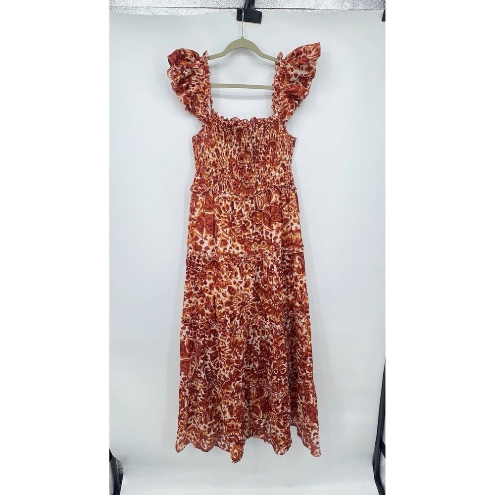 House Of Harlow 1960 Zoey Floral Orange Tiered Smocked Maxi Dress Size L Boho